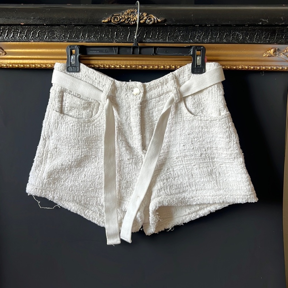 Iro ivory belted tweed shorts size 40